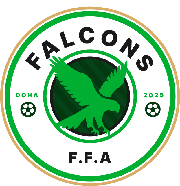 Falcons Football Academy emblem — falcon crest, Doha 2025